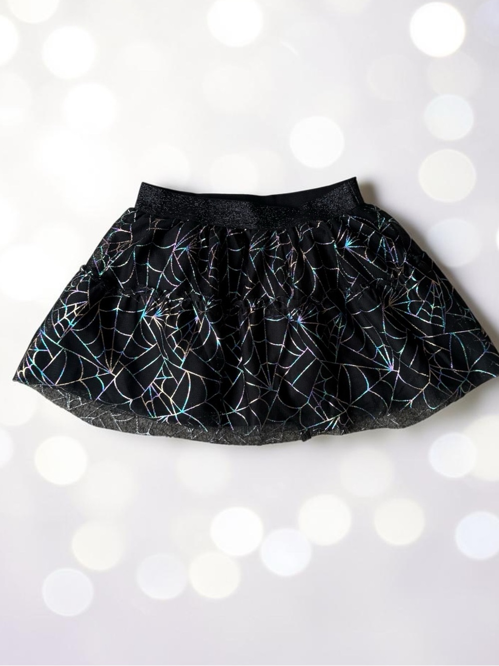 Girls Black Holographic Spiderweb Skirt